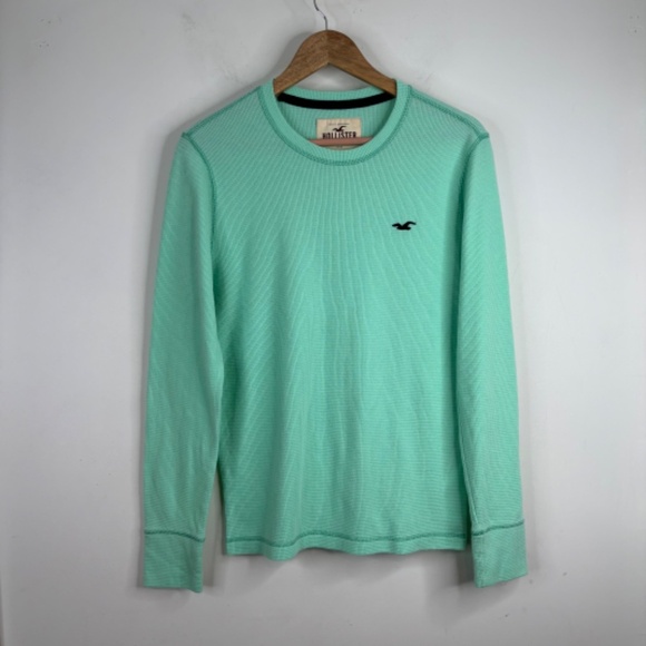 Hollister Long Sleeve Waffle Top XS Thermal Y2K Logo Patch Bella Swan Mint Green - Picture 1 of 9